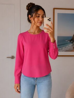 Singapore Boutique Rosy Pink Crepe Blouse – Size Small